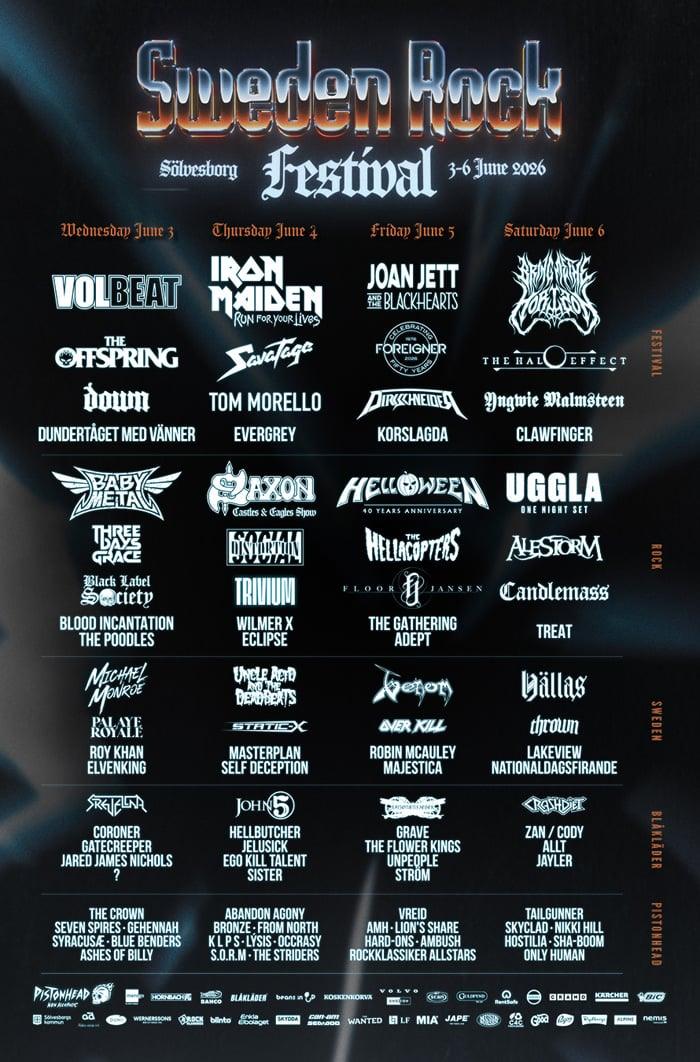 Com 96 atrações, Sweden Rock Festival fecha cast para edição 2026