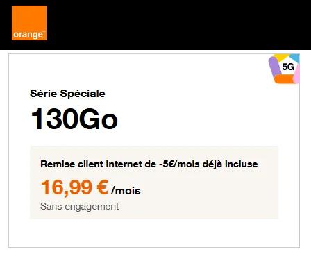 🔗 (clients) Orange, forfait 5G illimité/130Go à 17€/mois