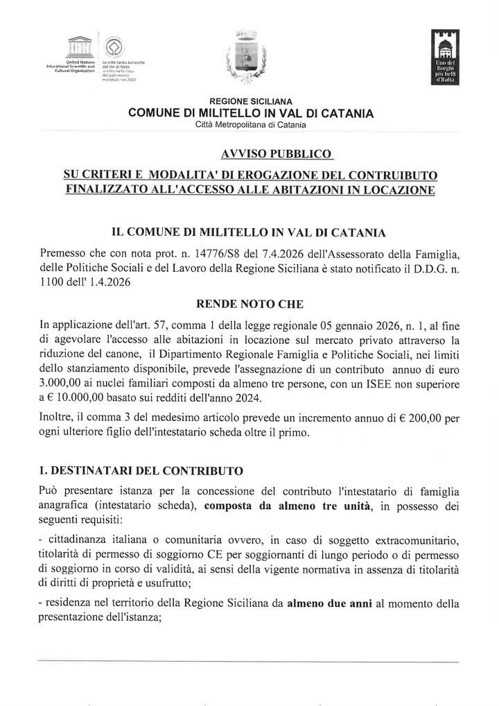 AVVISO PUBBLICO SU CRITERI E ODALITA' DI EROGAZIONE DEL CONTRUIBUTO FINALIZZATO ALL'ACCESSO ALLE ABITAZIO IN LOCAZIONE....
