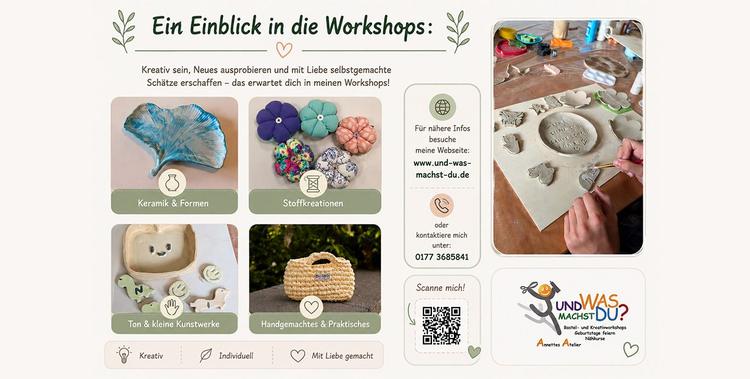  Verschiedene Bilder im Kreativbereich, Basteln, Malen, Stricken und Logo von Und was machst Du?