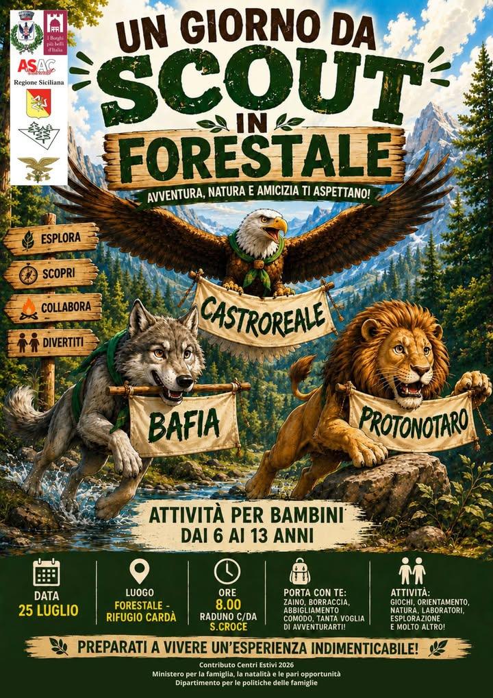 🌲CENTRO ESTIVO 2026: UN GIORNO DA SCOUT IN FORESTALE 🐺🦁🦅 Il Comune di Castroreale in collaborazione con l’associazio...