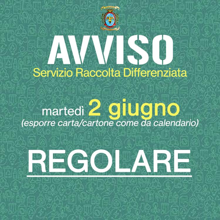 ♻️Servizio Raccolta Differenziata ➡️ Martedì 2️⃣ Giugno ✅ 𝐑𝐄𝐆𝐎𝐋𝐀𝐑𝐄