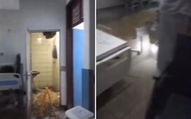 Paciente se desespera após forro de hospital ceder e água atingir leitos durante chuva em Goiânia: 'Desabando em cima de nós'