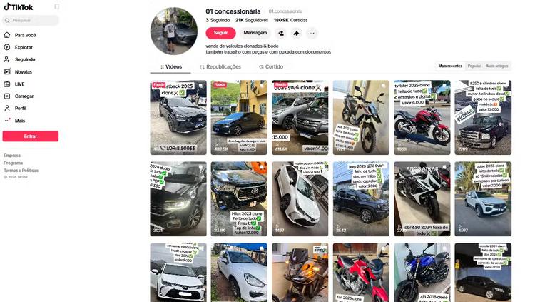 Audi de R$ 300 mil por R$ 15 mil: polícia identifica 21 perfis que vendem carros clonados no TikTok