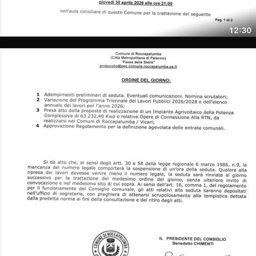 Sì informa la cittadinanza che sono stati convocati due consigli comunali in data 30 aprile e 4 maggio 2026 alle ore 21:...