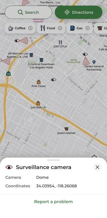 A screenshot of surveillance camera details in the MapQuest app.