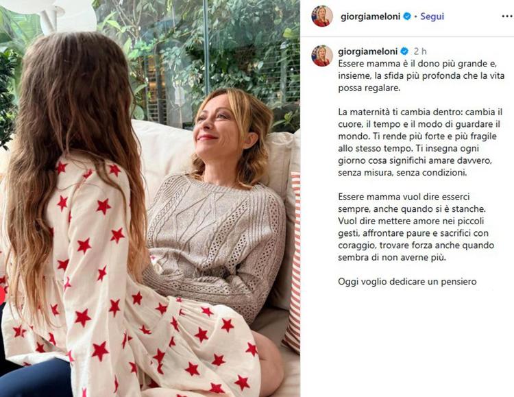 "Dono più grande e sfida più profonda". Il messaggio di Meloni per la Festa della Mamma