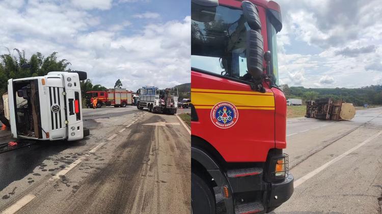 Caminhão tomba, derrama 15 mil litros de óleo vegetal e interdita BR-262, na Grande BH