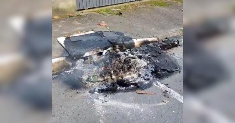 Container de lixo é destruída após ser incendiada no bairro Nova Esperança; autor do vandalismo não foi identificado