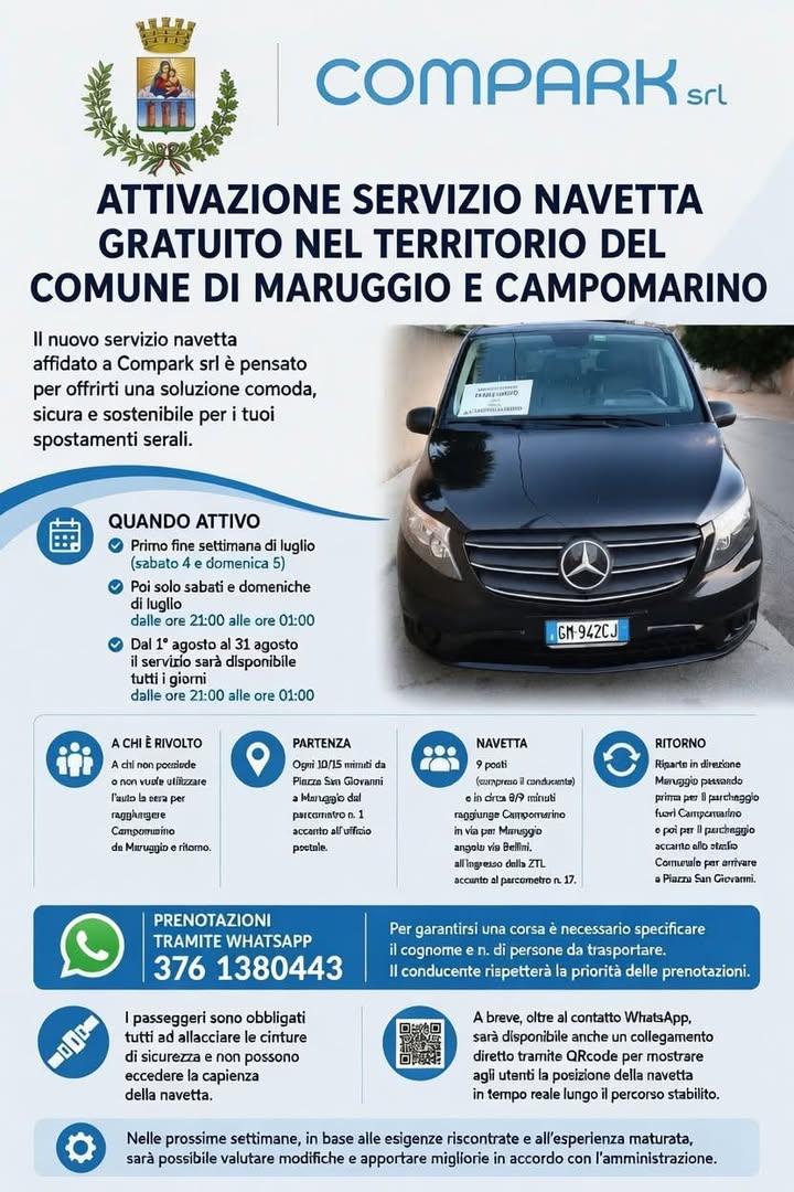 Da oggi riparte il servizio navetta gratuito a Maruggio e Campomarino ‼️ ⬇️ Qui per tutte le info utili