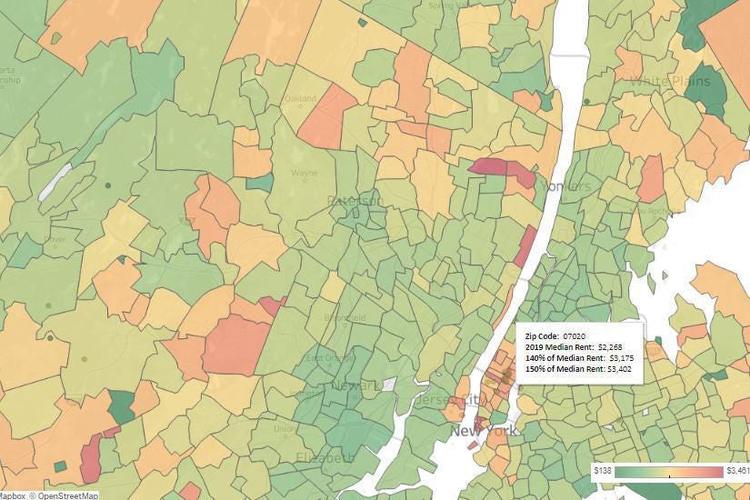 VIZ: 2019 HUD Median Rent by Zip Code