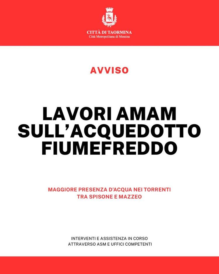 A seguito dei lavori effettuati da AMAM sulla condotta dell’Acquedotto Fiumefreddo, nella giornata odierna si è verifica...