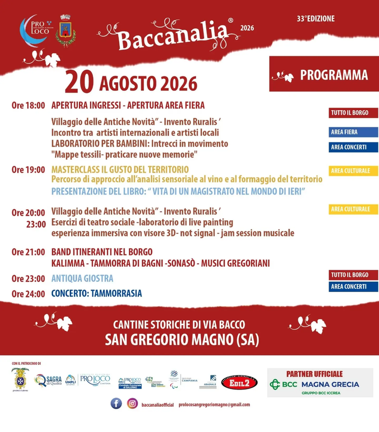 🍇 BACCANALIA 2026 – SECONDO GIORNO Vi aspettiamo dalle 18:00 per l'ingresso in via Bacco  🌿 Ore 18:30