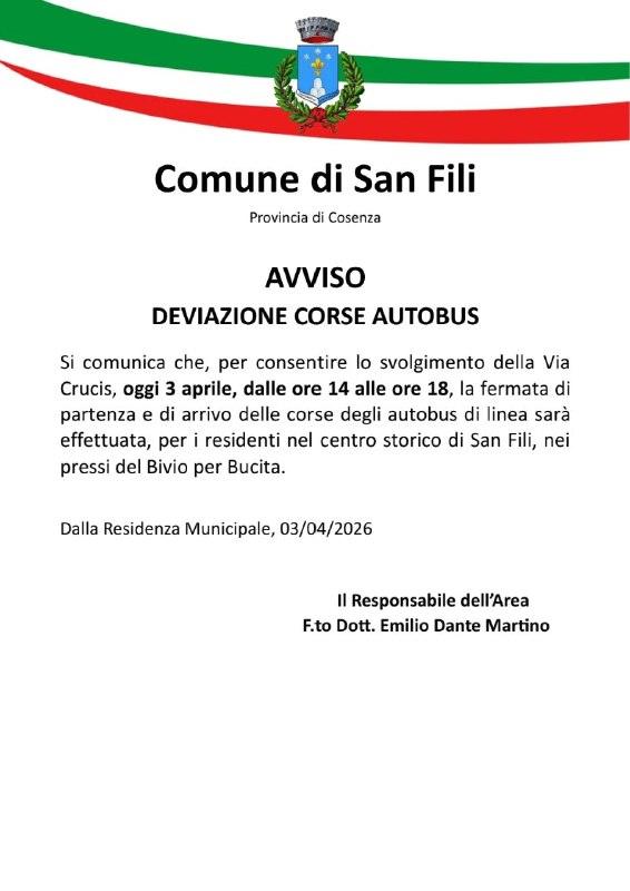 𝐀𝐯𝐯𝐢𝐬𝐨 - 𝐃𝐞𝐯𝐢𝐚𝐳𝐢𝐨𝐧𝐞 𝐜𝐨𝐫𝐬𝐞 𝐚𝐮𝐭𝐨𝐛𝐮𝐬 📍 Oggi 3 aprile, dalle ore 14 alle ore 18