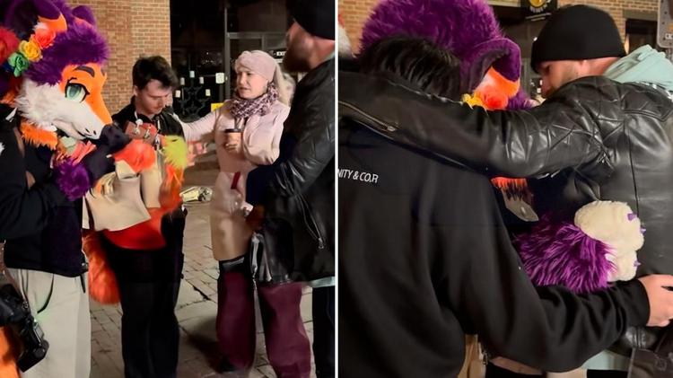 Após receberem oração nas ruas, jovens fantasiados de animais aceitam Jesus