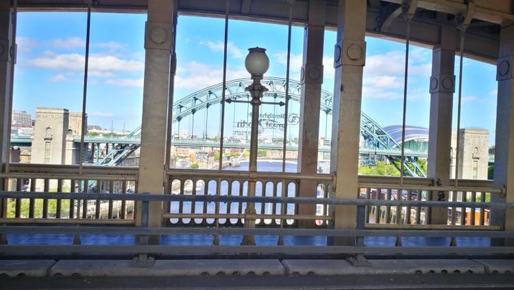 The view from High Level Bridge looking at the Tyne Bridge