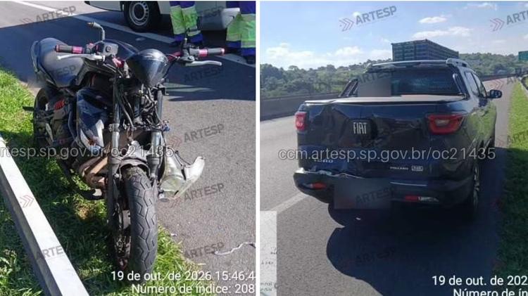 Batida entre moto e utilitário deixa uma pessoa gravemente ferida na Rodovia Anhanguera em Jundiaí