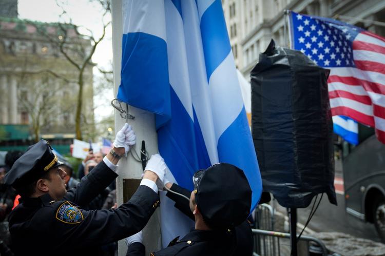Greek Flag Proudly Raised in New York Prior to Annual Parade
