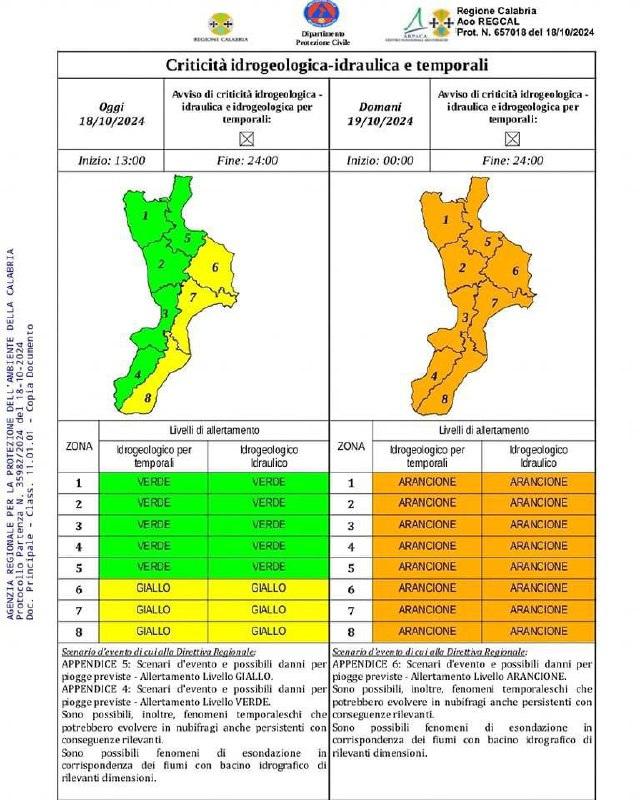 ⛈️ -⚡ Condizioni meteo in peggioramento in Calabria. 🟠🟡Diramata ALLERTA ARANCIONE su tutta la Regione per domani 19 ot...