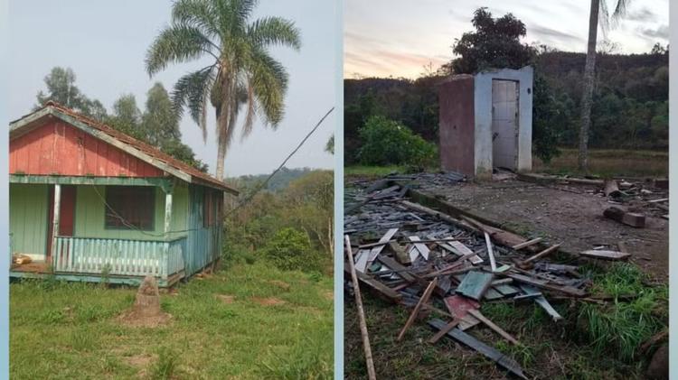 Proprietário descobriu que casa de madeira foi desmontada e furtada após passar 20 dias longe em SC