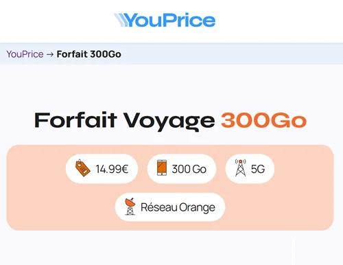🔖 Youprice (Orange), forfait 5G illimité/300Go à 15€/mois