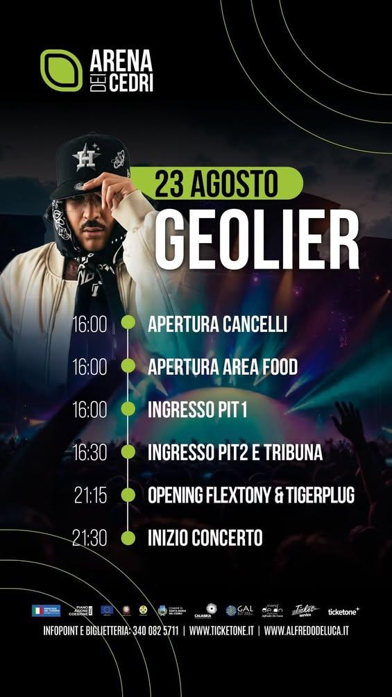 In occasione del concerto di Geolier, in programma domenica 23 agosto all’Arena dei Cedri di Santa Maria del Cedro, sul...