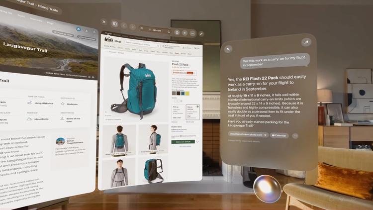 view of a user utilizing siri ai and safari in apple vision pro