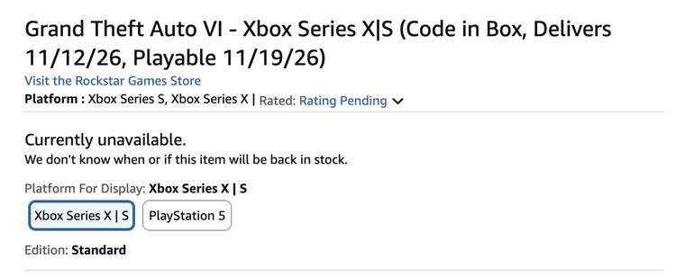GTA 6 preorder not available screenshot from Amazon