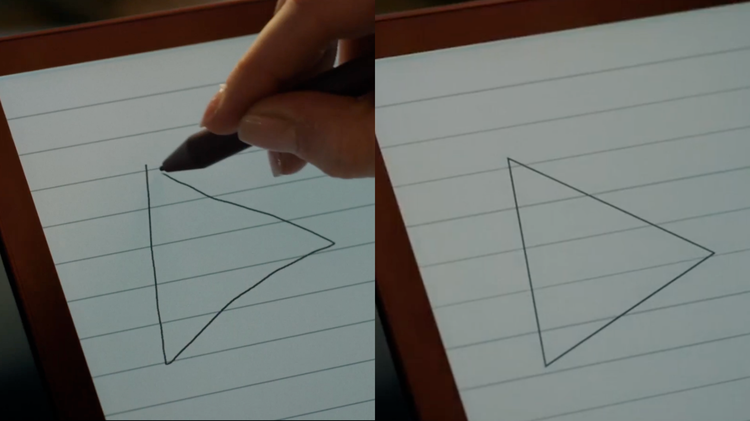 On the left, a free hand triangle drawing and on the right, a triangle with straight lines.