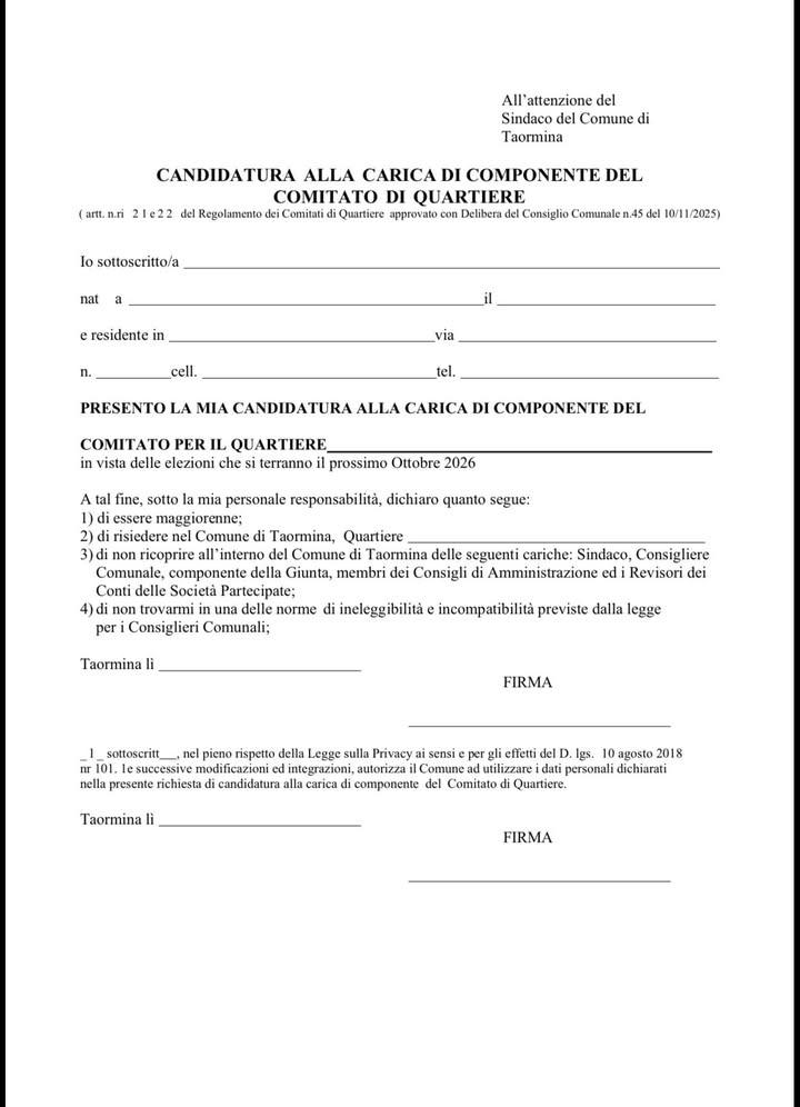 🗳️ Elezione dei Comitati di Quartiere Sono decorsi i termini per la presentazione delle candidature per i rappresentant...