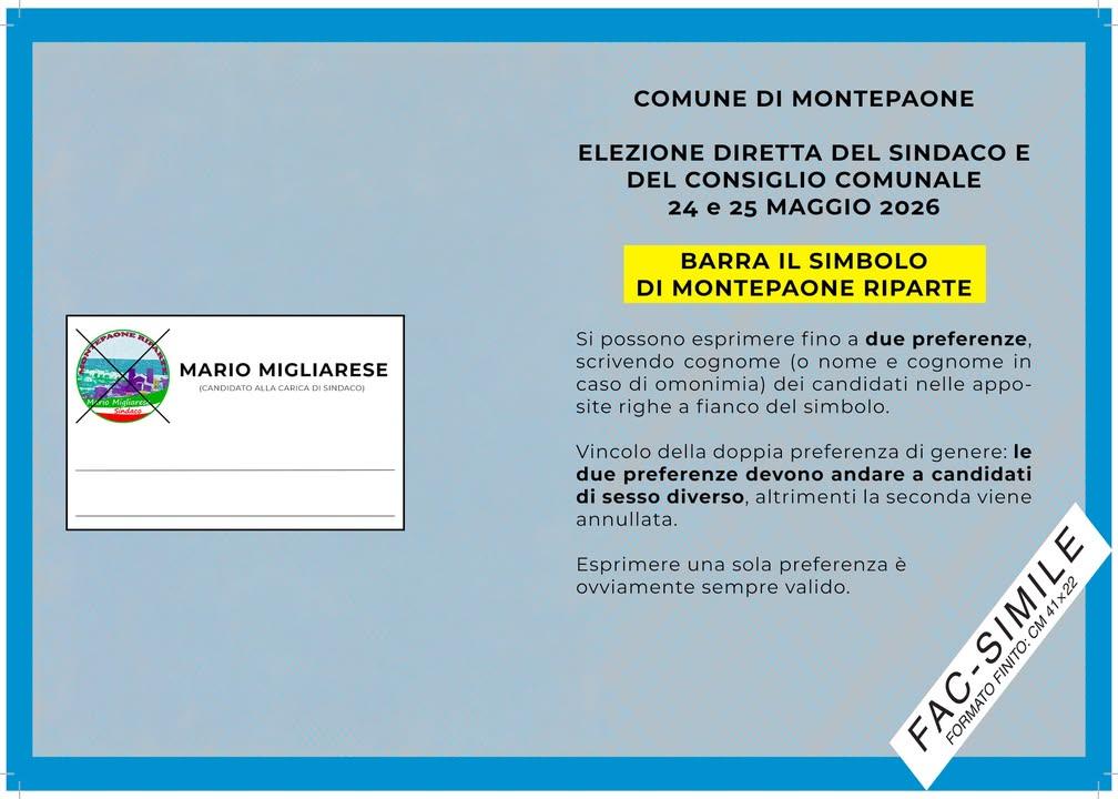 Ci siamo quasi! Tra meno di una settimana torneremo al voto e questa sarà la scheda elettorale con la lista Montepaone R...
