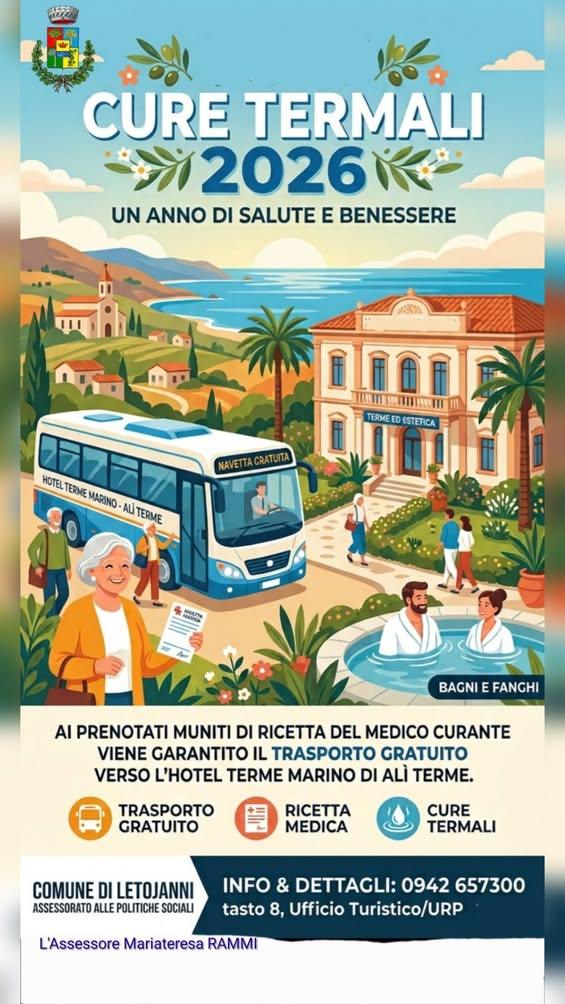 ♨️CICLO DI CURE TERMALI CON TRASPORTO GRATUITO  🚌Anche quest’anno l’Amministrazione Comunale rinnova la convenzione con...