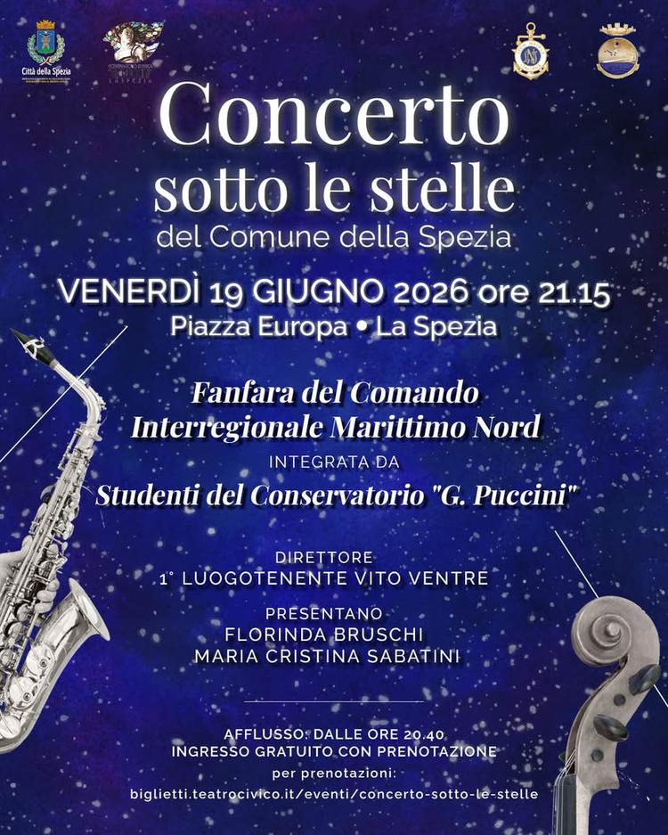 🌟Concerto sotto le stelle 📅 Venerdì 19 giugno 2026 alle ore 21:15 in Piazza Europa la Fanfara del Comando Interregiona...