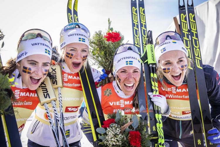 SKI DE FOND - Les Suédoises Andersson, Karlsson, Kalla et Nilsson ont décroché, pour la première fois, le titre mondial du relais féminin en devançant les Norvégiennes et les Russes. Les Françaises ont pris la 8e place.