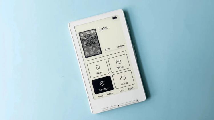 An Xteink X4 e-reader with CrossPoint Reader's firmware on it.