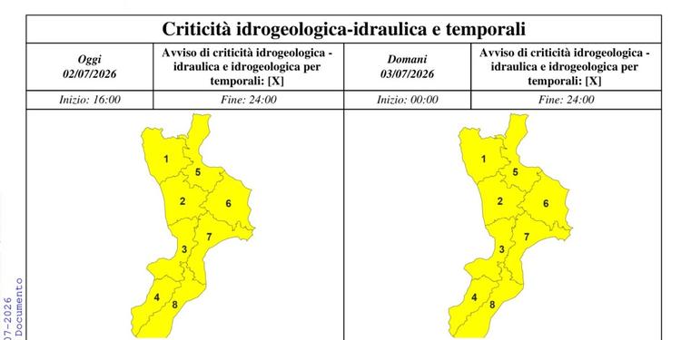 Meteo Calabria, maltempo e temporali in arrivo: allerta gialla in tutta la regione e brusco calo termico