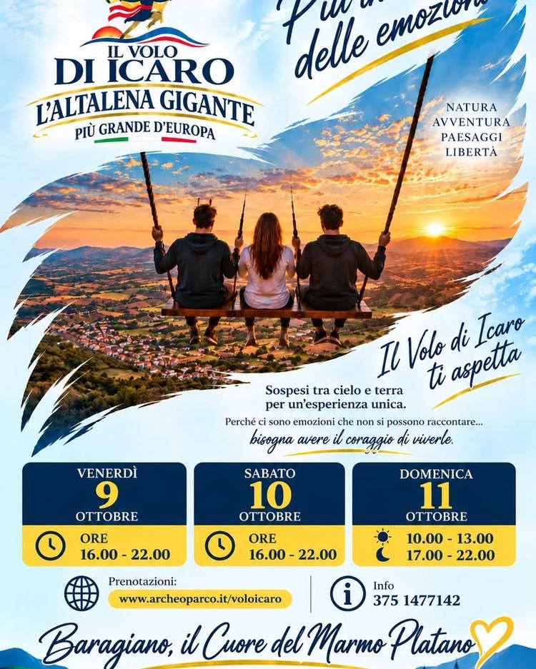 Questo weekend alza il livello delle emozioni! Vivi il Volo di Icaro a Baragiano: adrenalina, panorama mozzafiato e un’e...