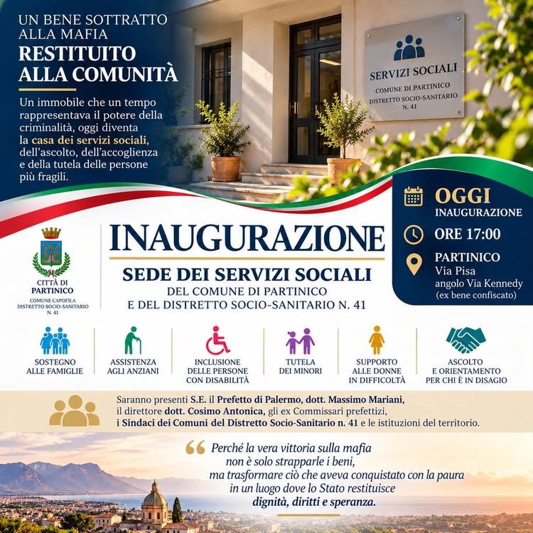 Oggi inauguriamo la nuova sede del Settore Servizi Sociali di Partinico e del Distretto Sanitario 41. Non è un semplice...