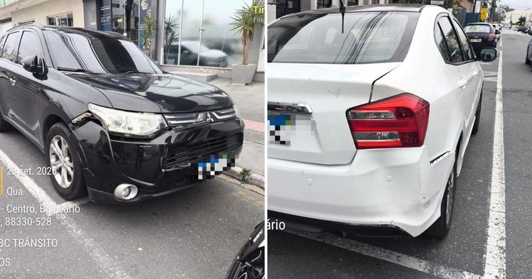 Motociclista perde controle em conversão e atinge carros estacionados em BC