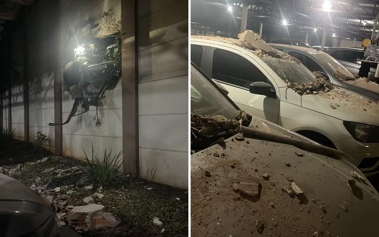 Caminhonete atinge muro e causa prejuízos a carros em garagem de condomínio em Ribeirão Preto, SP