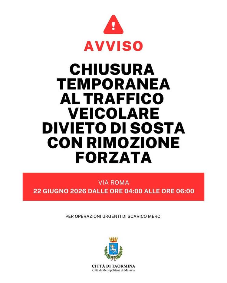 🚧 Chiusura temporanea al traffico e divieto di sosta in Via Roma Per consentire lo svolgimento di operazioni urgenti di...