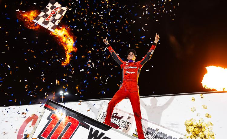 Ryan Timms celebrating at the Knoxville Nationals