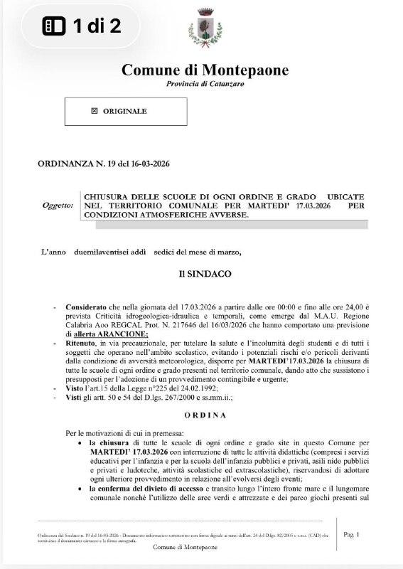 Ordinanza chiusura scuole