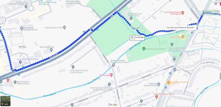 Part 4 of the 7.5km Fresh Birmingham Parks Walk from Winterbourne House and Garden to Edgbaston Park Road and Bristol Road and Birmingham Wildlife Conservation Park