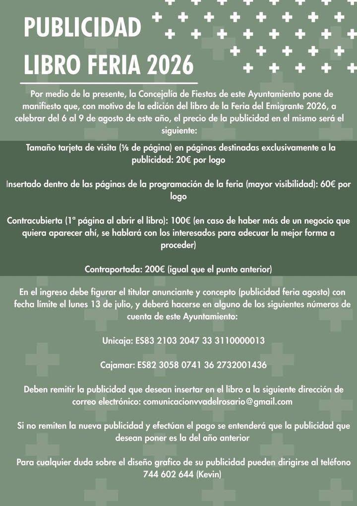 Publicidad Libro Feria 2026 🎊Desde hoy, martes 23 de junio hasta el próximo lunes 13 de julio, estará abierto el plazo...