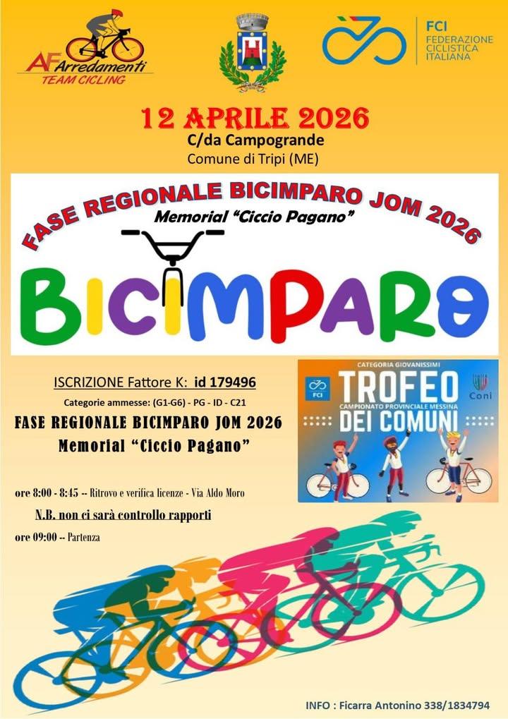 🚴‍♀️🚴‍♂️ FASE REGIONALE BICIMPARO JOM 2026 🚴‍♂️🚴‍♀️ Memorial “Ciccio Pagano” 📅 Domenica 12 Aprile 2026 📍 Campogran...