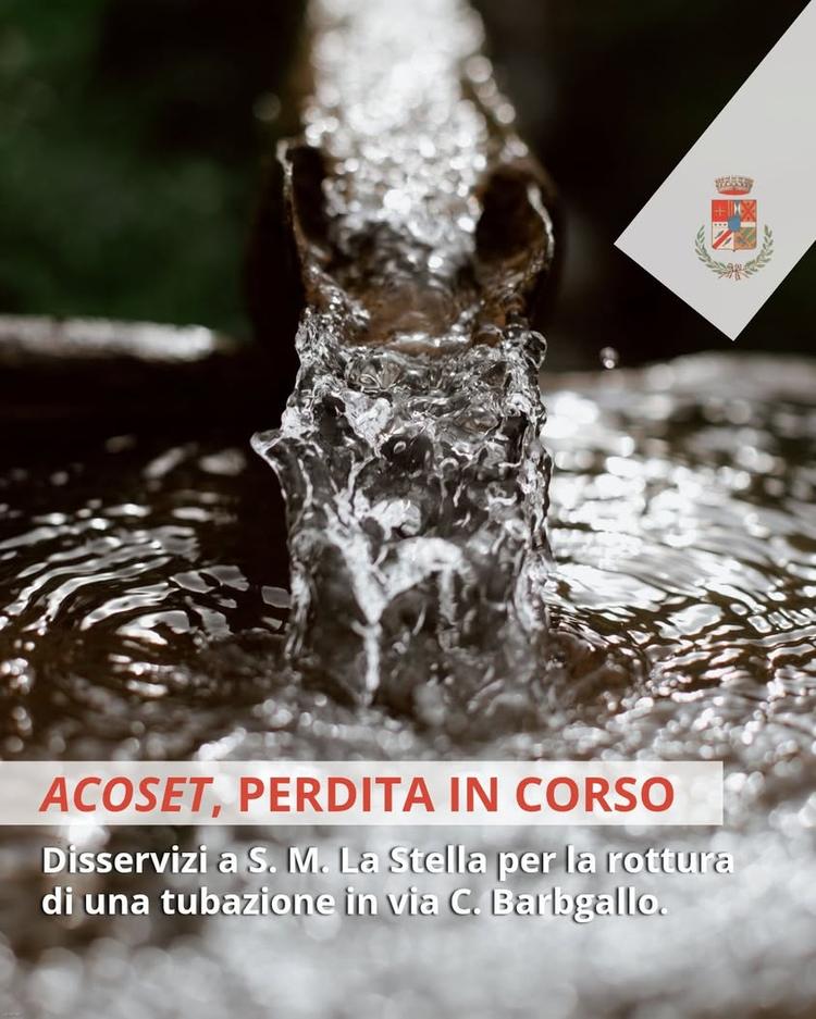 💧 𝘼𝘾𝙊𝙎𝙀𝙏, 𝗜𝗡 𝗖𝗢𝗥𝗦𝗢 𝗗𝗜𝗦𝗦𝗘𝗥𝗩𝗜𝗭𝗜𝗢 𝗣𝗘𝗥 𝗨𝗡𝗔 𝗧𝗨𝗕𝗔𝗭𝗜𝗢𝗡𝗘 𝗥𝗢𝗧𝗧𝗔 📣 𝘼𝙘𝙤𝙨𝙚𝙩 comu...