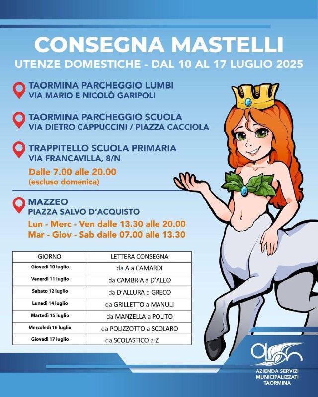 CONSEGNA MASTELLI PER UTENZE DOMESTICHE ♻️ - 📅 Dal 10 al 17 LUGLIO 2025 avrà luogo la CONSEGNA DEI MASTELLI presso i se...