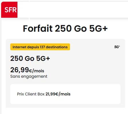 🔗 (clients) SFR, forfait Voyage illimité/250Go à 22€/mois