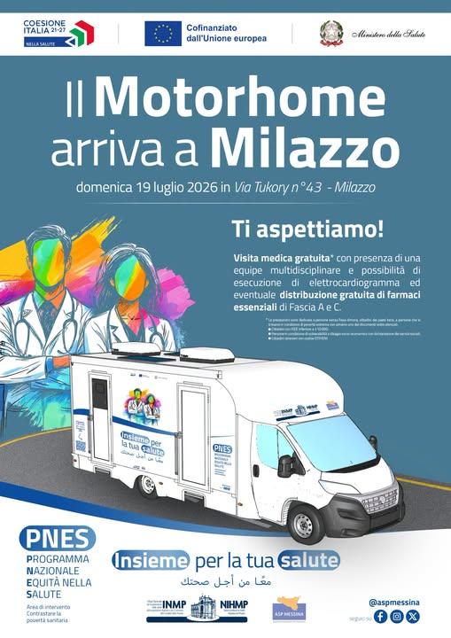 Il Motorhome Clinico dell'ASP di Messina fa tappa a Milazzo: visite e servizi sanitari gratuiti per contrastare la povertà sanitaria